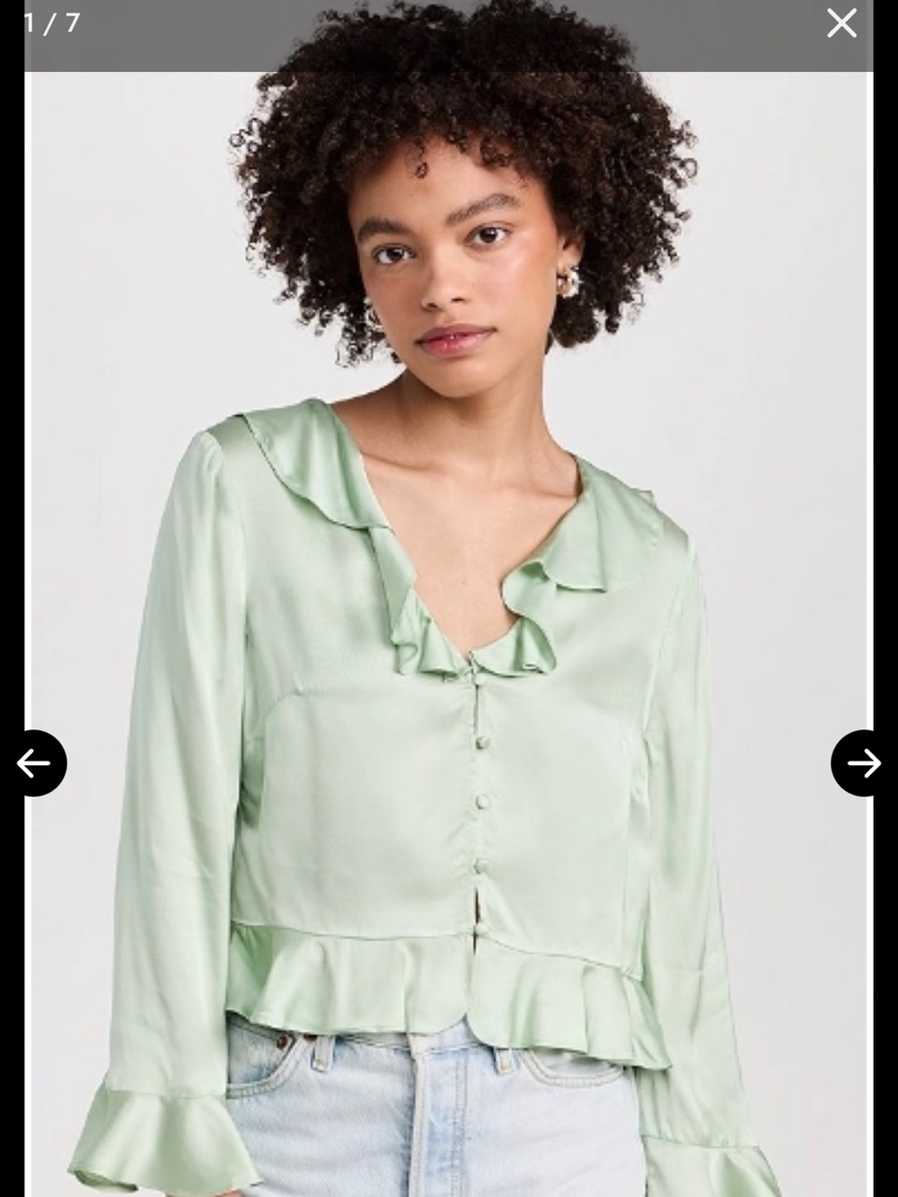 NEW! RIXO Amaya Top Mint Green Ruffle Feminine Button-Front Blouse